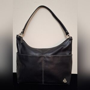 LAUREN- RALPH LAUREN BLACK GENUINE LEATHER SHOULDER BAG